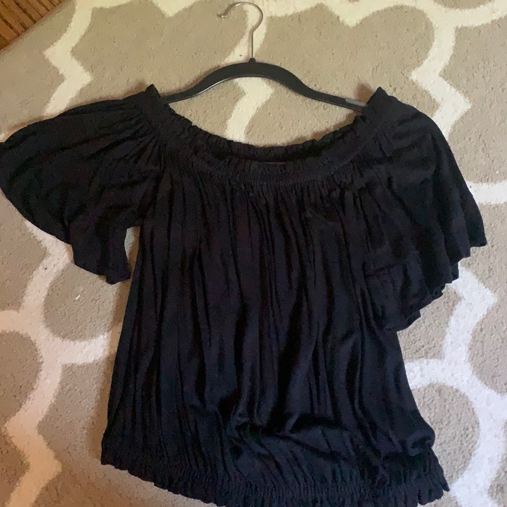 off the shoulder black flowy top